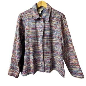 Coldwater Creek Womens Multicolor Striped Textured Jacket Size M Artsy